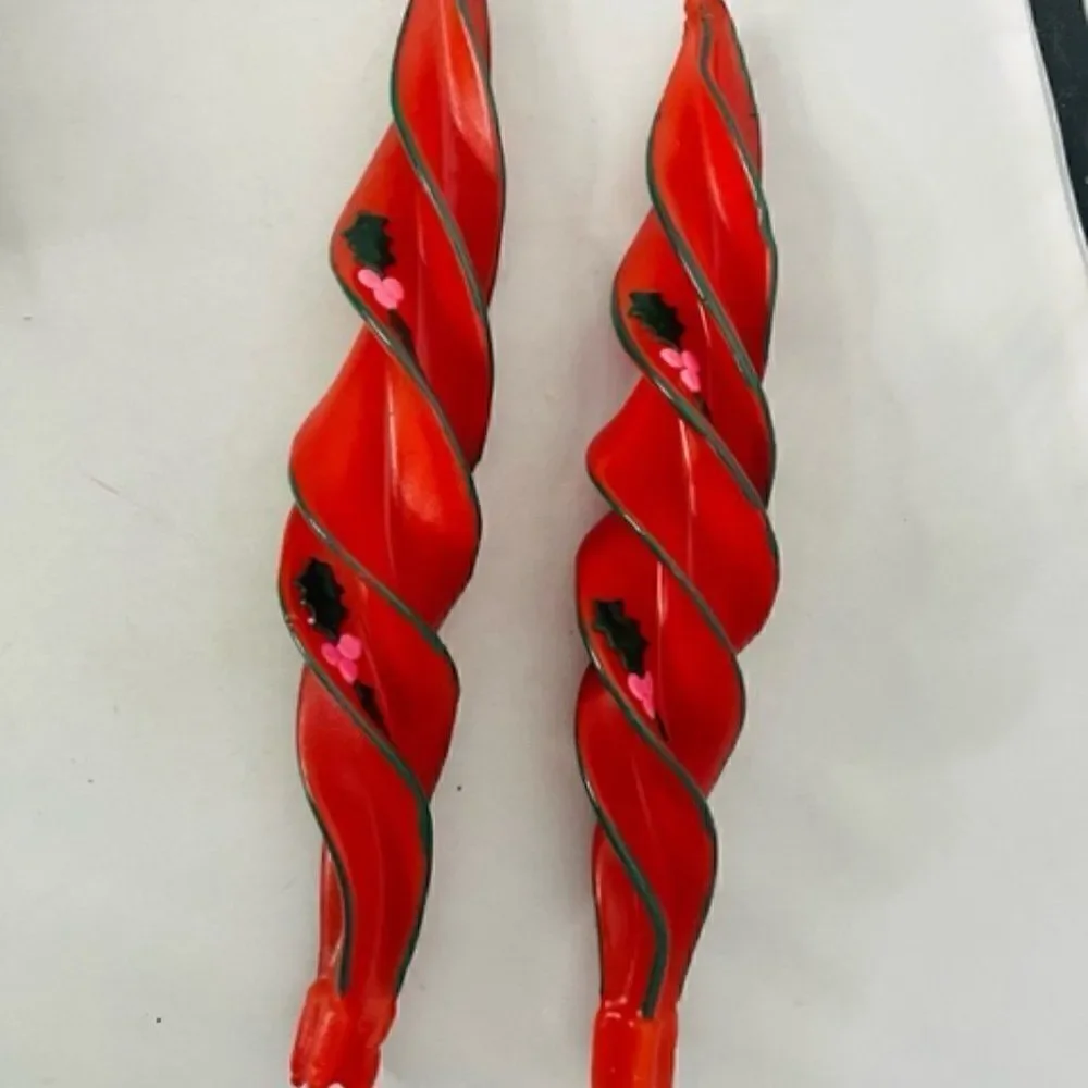 Vintage Christmas Twirl Twist Candles Red Holly & Berries Concord 12